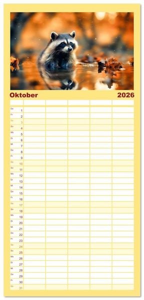 Produktbild: Familienplaner 2026 - Frech, flauschig, fantastisch - Der Waschb&auml;ren-Kalender mit 5 Spalten (Wandkalender, 21 x 45 cm) CALVENDO