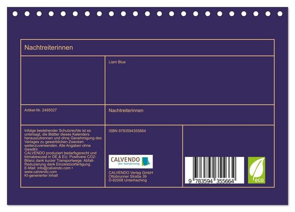 Produktbild: Nachtreiterinnen (Tischkalender 2027 DIN A5 quer), CALVENDO Monatskalender