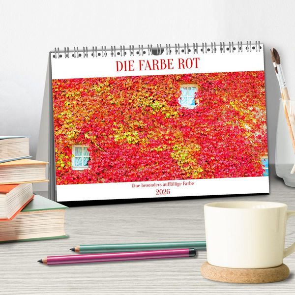 Produktbild: DIE FARBE ROT (Tischkalender 2026 DIN A5 quer), CALVENDO Monatskalender