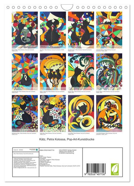 Produktbild: K&auml;tz, Petra Kolossa, Pop-Art-Kunstdrucke (Wandkalender 2026 DIN A4 hoch), CALVENDO Monatskalender