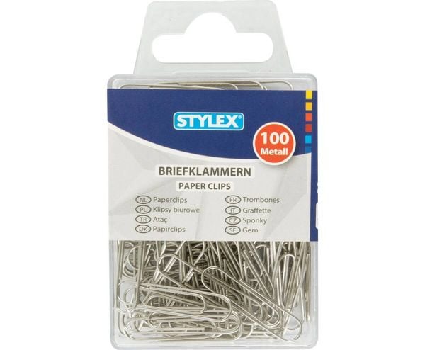 Produktbild: Stylex Briefklammern, Metall, blank, 32 mm, 100er Schachtel
