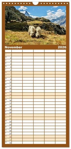 Produktbild: Familienplaner 2026 - WANDERN &uuml;ber Stock und Stein in der Schweiz mit 5 Spalten (Wandkalender, 21 x 45 cm) CALVENDO