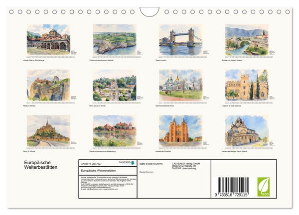 Produktbild: Europ&auml;ische Welterbest&auml;tten (Wandkalender 2026 DIN A4 quer), CALVENDO Monatskalender