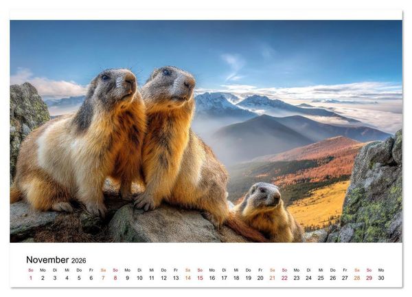 Produktbild: Hallo Murmeltier (hochwertiger Premium Wandkalender 2026 DIN A2 quer), Kunstdruck in Hochglanz