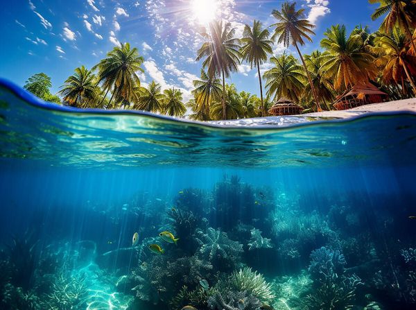 Produktbild: CALVENDO Puzzle Tropisches Paradies mit Palmen und Unterwasser | 2000 Teile Lege-Gr&ouml;&szlig;e 90x67cm Foto-Puzzle f&uuml;r gl&uuml;ckliche Stunden