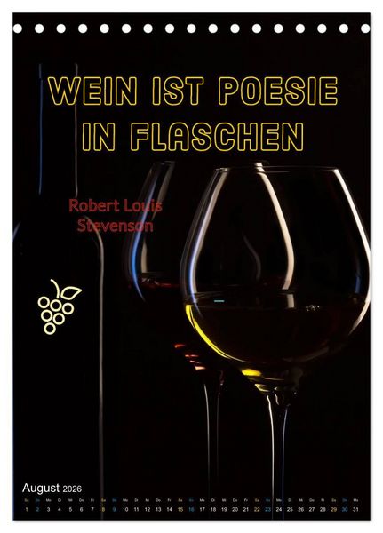 Produktbild: WEIN Weisheiten und Sprichworte (Tischkalender 2026 DIN A5 hoch), CALVENDO Monatskalender