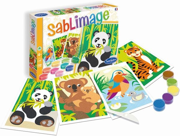 Sentosphere 3908805 - Bedrohte Tierarten, Sandbilder Kreativset für Kinder, Sablimage, Bastelset mit Bilderrahmen, 1825 cm