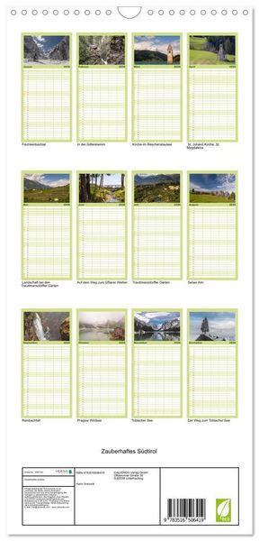 Produktbild: Familienplaner 2026 - Zauberhaftes S&uuml;dtirol mit 5 Spalten (Wandkalender, 21 x 45 cm) CALVENDO