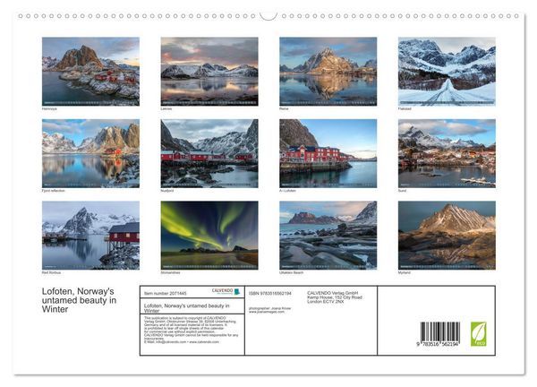 Produktbild: Lofoten, Norway's untamed beauty in Winter (High Quality Premium Wall Calendar 2026 DIN A2 landscape),CALVENDO 12 Month Wall Calendar