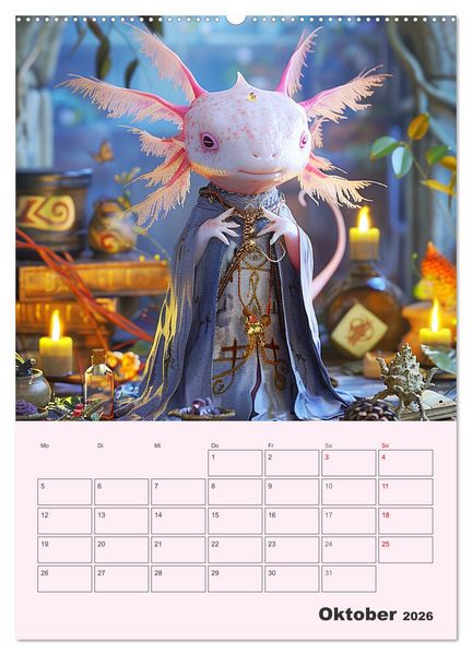 Produktbild: Axolotl. Lustiger Schwanzlurch mit Superkr&auml;ften (Wandkalender 2026 DIN A2 hoch), CALVENDO Monatskalender