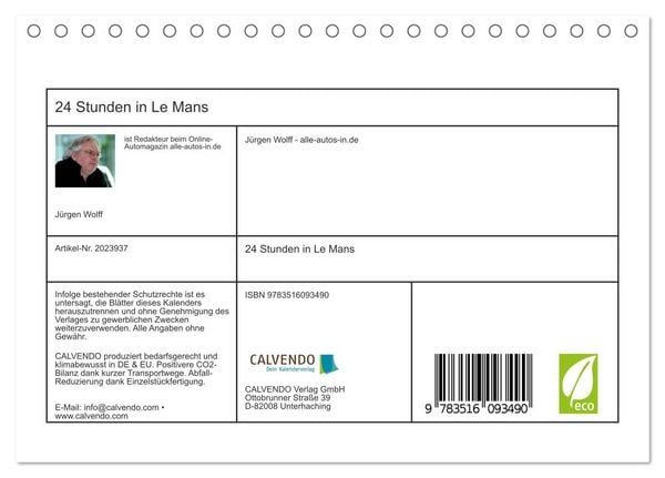 Produktbild: 24 Stunden in Le Mans (Tischkalender 2026 DIN A5 quer), CALVENDO Monatskalender