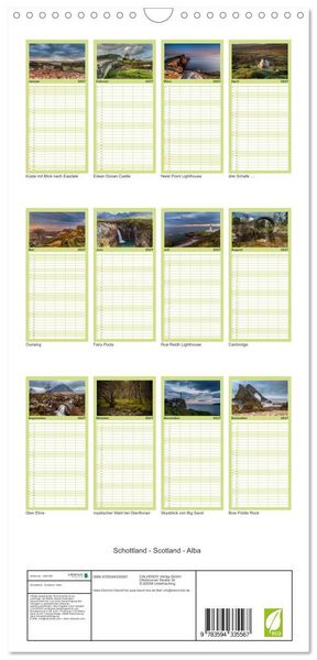 Produktbild: Familienplaner 2027 - Schottland - Scotland - Alba mit 5 Spalten (Wandkalender, 21 x 45 cm) CALVENDO