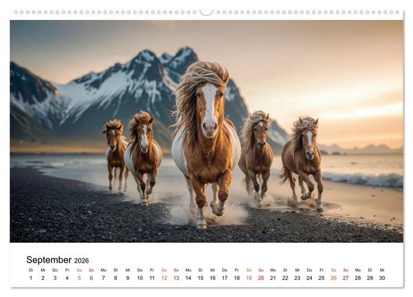 Produktbild: Islandpferde - Freiheit im Blick (hochwertiger Premium Wandkalender 2026 DIN A2 quer), Kunstdruck in Hochglanz