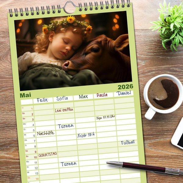 Produktbild: Familienplaner 2026 - Kleine Schlummerparade: Babys und ihre kuscheligen Tierfreunde mit 5 Spalten (Wandkalender, 21 x 45 cm) CALVENDO