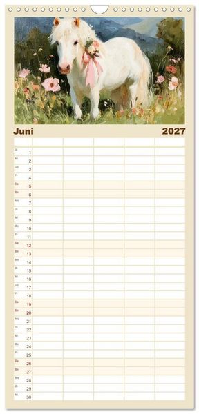 Produktbild: Familienplaner 2027 - Zauberhafte Ponys. Kleine Pferdchen in lieblicher &Ouml;loptik mit 5 Spalten (Wandkalender, 21 x 45 cm) CALVENDO