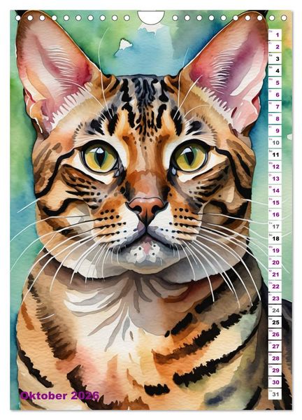 Produktbild: KATZENKALENDER - Aquarell Katzenportraits f&uuml;r Katzenliebhaber (Wandkalender 2026 DIN A4 hoch), CALVENDO Monatskalender