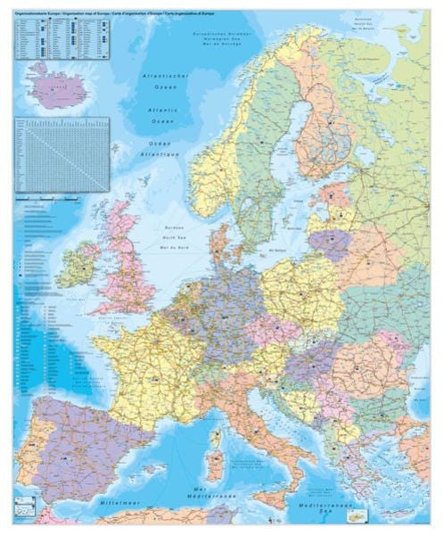 Europa Organisationskarte 1 : 3 600 000. Wandkarte Großformat mit Metallstäben, Buch von Heinrich Stiefel, Stiefel Eurocart, 978-3-929627-56-5
