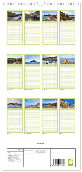 Produktbild: Familienplaner 2026 - Cornwall mit 5 Spalten (Wandkalender, 21 x 45 cm) CALVENDO