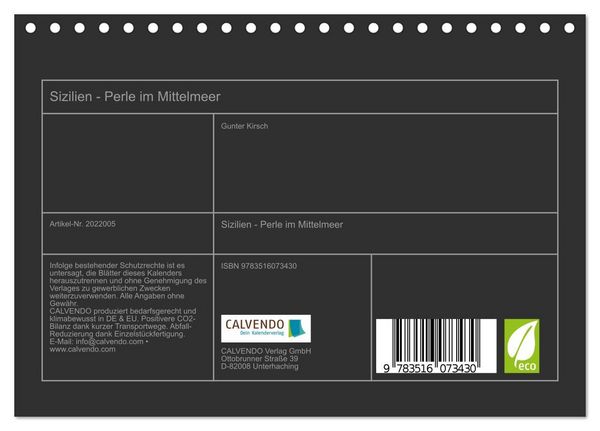 Produktbild: Sizilien - Perle im Mittelmeer (Tischkalender 2026 DIN A5 quer), CALVENDO Monatskalender