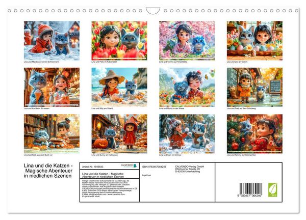 Produktbild: Lina und die Katzen - Magische Abenteuer in niedlichen Szenen (Wandkalender 2026 DIN A3 quer), CALVENDO Monatskalender