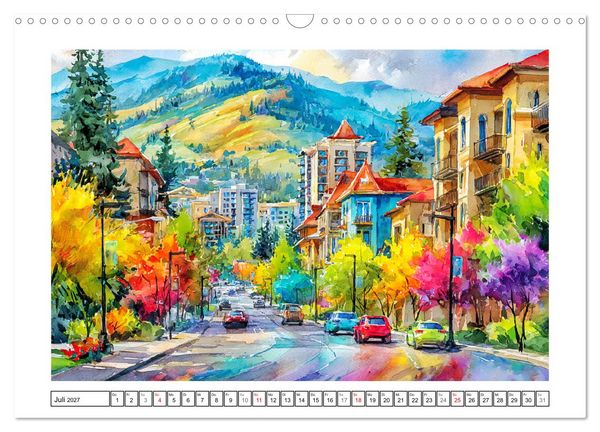 Produktbild: Kanada in Farben. Aquarelle zwischen Skyline und Wildnis (Wandkalender 2027 DIN A3 quer), CALVENDO Monatskalender