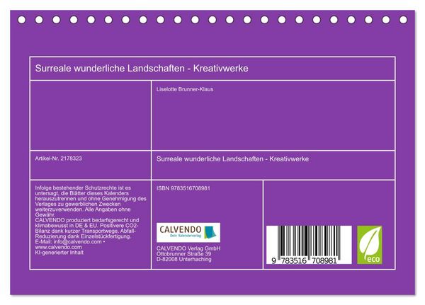 Produktbild: Surreale wunderliche Landschaften - Kreativwerke (Tischkalender 2026 DIN A5 quer), CALVENDO Monatskalender