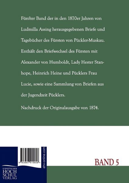 Produktbild: Briefwechsel und Tageb&uuml;cher des F&uuml;rsten Hermann von P&uuml;ckler-Muskau