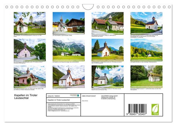 Produktbild: Kapellen im Tiroler Leutaschtal (Wandkalender 2026 DIN A4 quer), CALVENDO Monatskalender