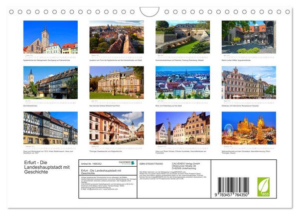 Produktbild: Erfurt - Die Landeshauptstadt mit Geschichte (Wandkalender 2026 DIN A4 quer), CALVENDO Monatskalender