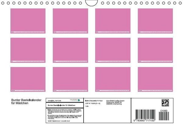 Produktbild: Bunter Bastelkalender f&uuml;r M&auml;dchen (Wandkalender immerw&auml;hrend DIN A4 quer)