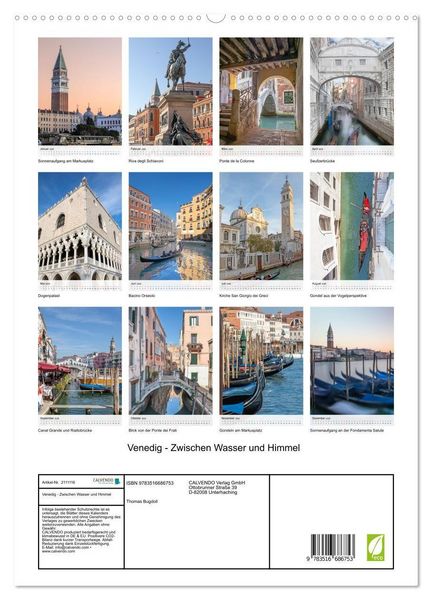 Produktbild: Venedig - Zwischen Wasser und Himmel (hochwertiger Premium Wandkalender 2026 DIN A2 hoch), Kunstdruck in Hochglanz