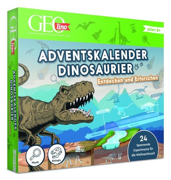 Produktbild: FRANZIS 67205 - GEOlino Adventskalender Dinosaurier - entdecken und erforschen. 24 spannende Experimente f&uuml;r die Weihnachtszeit, f&uuml;r Kinder ab 8 Jahren.
