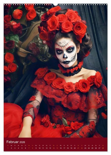 Produktbild: Dia de Muertos Kreative Portr&auml;ts in Festanlehnung (hochwertiger Premium Wandkalender 2026 DIN A2 hoch), Kunstdruck in Hochglanz