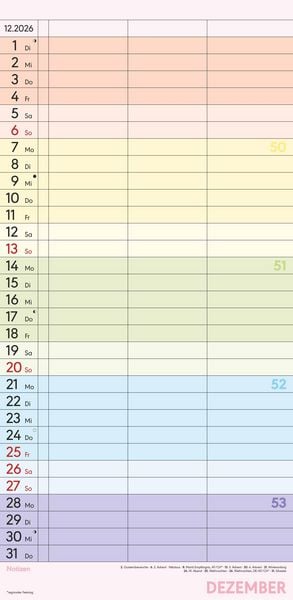Produktbild: Superplaner Farbenfroh 2026 - Familien-Timer 22x45 cm - mit Ferienterminen - 3 Spalten - Wand-Planer - mit vielen Zusatzinformationen - Alpha Edition