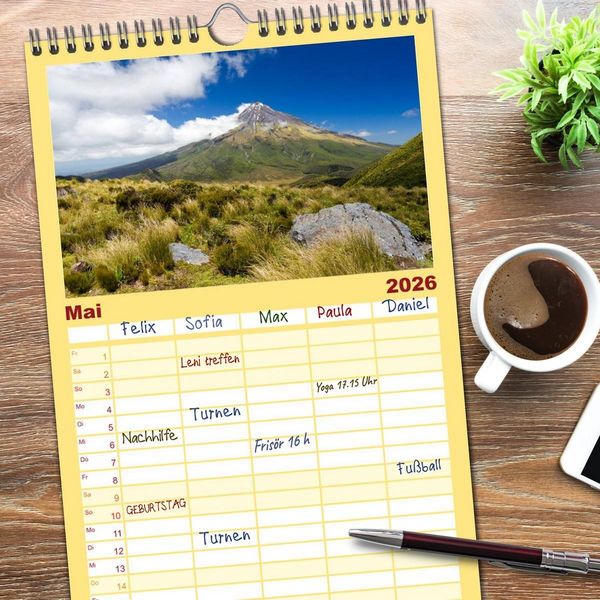 Produktbild: Familienplaner 2026 - Neuseeland - ein Naturparadies mit 5 Spalten (Wandkalender, 21 x 45 cm) CALVENDO