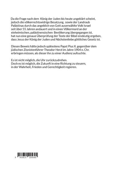 Produktbild: Als Papst Pius X. im Jahre 1904 n. Chr. keine echte Antwort auf die Judenfrage des Zionistenf&uuml;hrers Theodor Herzl wusste......