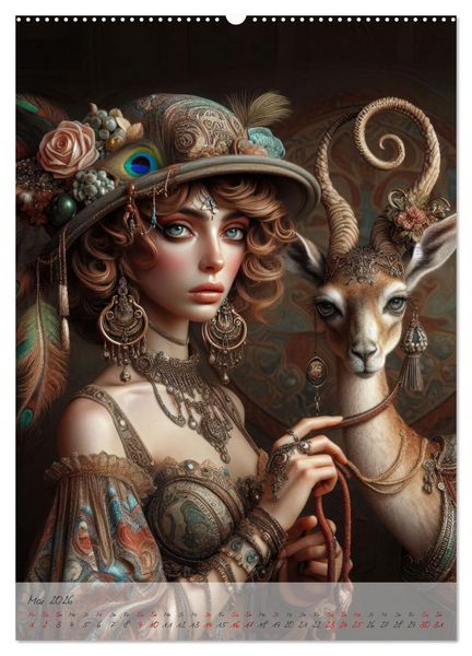 Produktbild: Eleganz der Exotik - Femme Fatale im Boh&egrave;me-Chic mit tierischen Begleitern (hochwertiger Premium Wandkalender 2026 DIN A2 hoch), Kunstdruck in Hochglanz