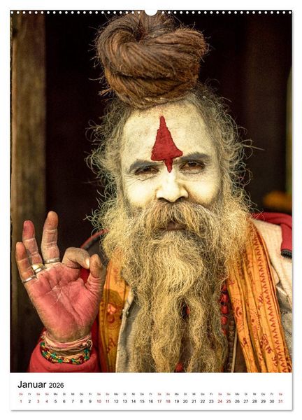 Produktbild: Sadhus - Die heiligen M&auml;nner von Nepal (hochwertiger Premium Wandkalender 2026 DIN A2 hoch), Kunstdruck in Hochglanz