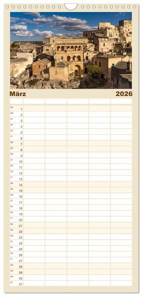 Produktbild: Familienplaner 2026 - Italiens Welterbe Matera mit 5 Spalten (Wandkalender, 21 x 45 cm) CALVENDO