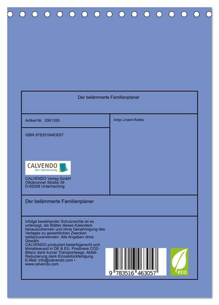 Produktbild: Der bel&auml;mmerte Familienplaner (Tischkalender 2026 DIN A5 hoch), CALVENDO Monatskalender