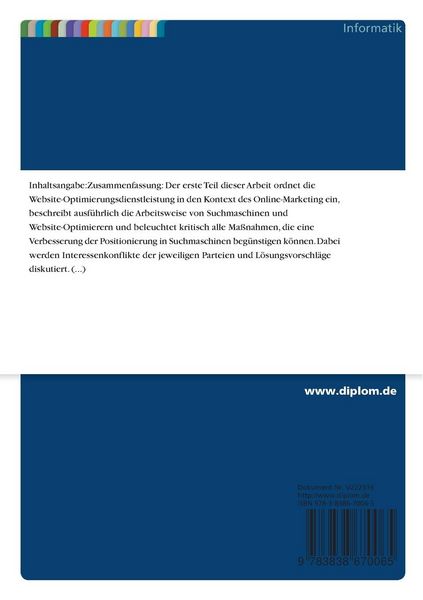 Produktbild: Entwicklung einer PHP4-Datenbankanwendung zur Analyse der Eignung von Websites f&uuml;r Suchmaschinen und ihrer Verbreitung darin