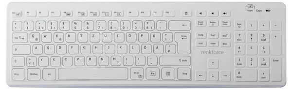 Produktbild: Renkforce RF-WRK-300 Kabellos Hygiene-Tastatur Deutsch, QWERTZ Wei&szlig; (matt) Spritzwassergesch&uuml;tzt