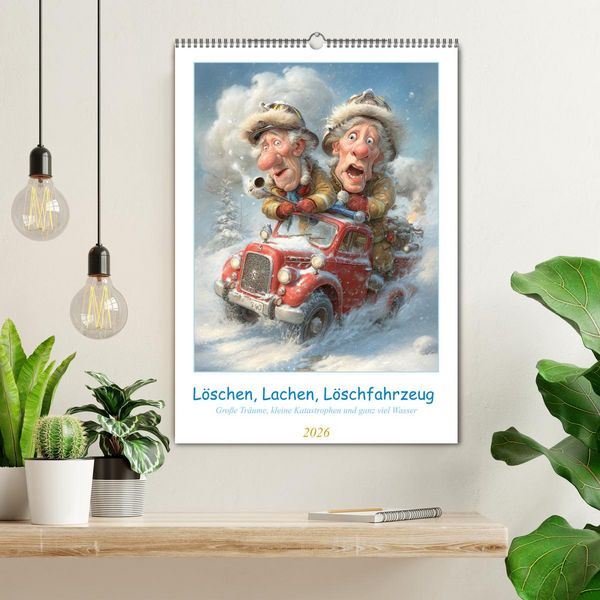 Produktbild: L&ouml;schen, Lachen, L&ouml;schfahrzeug (Wandkalender 2026 DIN A2 hoch), CALVENDO Monatskalender