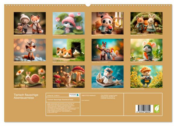 Produktbild: Tierisch flauschige Abenteuerreise (hochwertiger Premium Wandkalender 2026 DIN A2 quer), Kunstdruck in Hochglanz