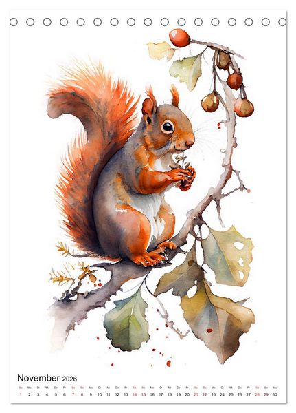 Produktbild: Waldtiere in Aquarell - Heimische Tierarten (Tischkalender 2026 DIN A5 hoch), CALVENDO Monatskalender
