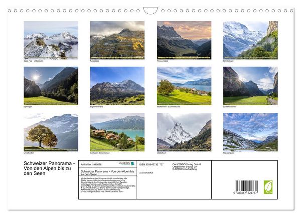 Produktbild: Schweizer Panorama - Von den Alpen bis zu den Seen (Wandkalender 2026 DIN A3 quer), CALVENDO Monatskalender