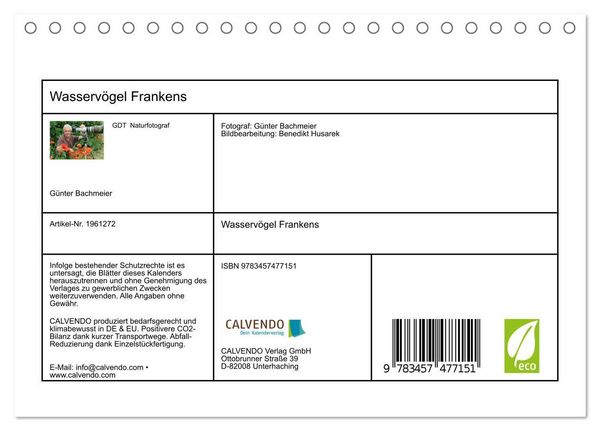 Produktbild: Wasserv&ouml;gel Frankens (Tischkalender 2026 DIN A5 quer), CALVENDO Monatskalender