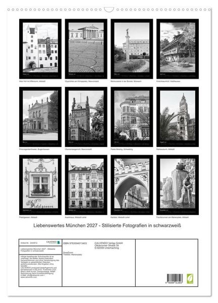 Produktbild: Liebenswertes M&uuml;nchen 2027 - Stilisierte Fotografien in schwarzwei&szlig; (Wandkalender 2027 DIN A2 hoch), CALVENDO Monatskalender