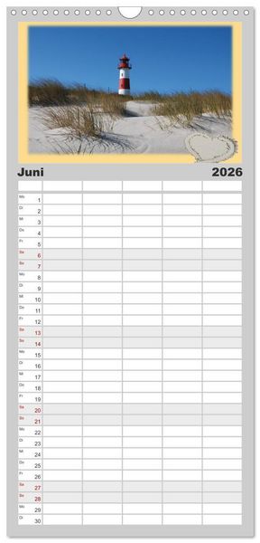 Produktbild: Familienplaner 2026 - Leuchtt&uuml;rme Schleswig-Holsteins mit 5 Spalten (Wandkalender, 21 x 45 cm) CALVENDO
