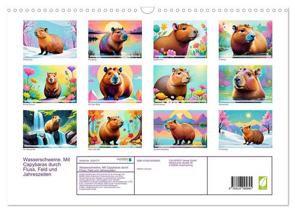 Produktbild: Wasserschweine. Mit Capybaras durch Fluss, Feld und Jahreszeiten (Wandkalender 2026 DIN A3 quer), CALVENDO Monatskalender